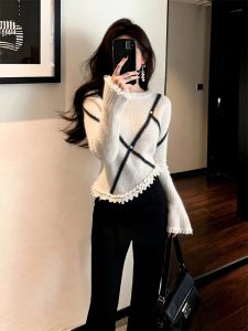 Stylish Elegant Slim Waist White Knit Top