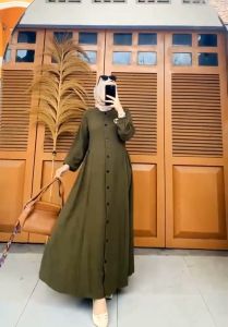Gamis Cringkle Promo Terbaru Lebaran 2025 Murah Kombinasi Full Kancing Aktif Model IBU Kekinian