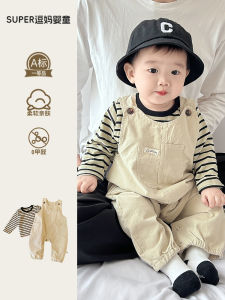 Baby Boy Outfit Korean Style Cotton Onesie Stripe Design Autumn Clothes 8 Months Old Infant Clothing Set for Outdoor Wear