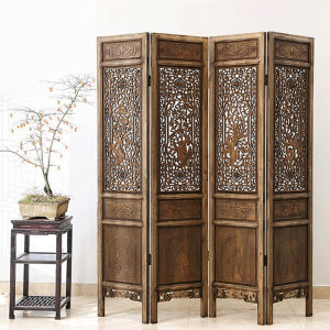 Plum Blossoms Orchids Bamboo and Chrysanthemum Screen Chinese Style Partition Living Room Retro Solid Wood Cut Out Carved Foldable Movable Covering Office
