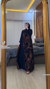 Promo Baju Gamis Set Hijab Cringkle Kombinasi Ceruti Terbaru Lebaran Viral Outfit Muslim Wanita Premium Kekinian Marmer Kalela