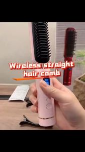 Wireless Hair Straightening Comb 2 in 1 Ceramic Hair Straightening Brush Rechargeable Digital Display 8 Levels Of Heat Combing Hair Straightener Brush PTC 30s Fast Heating LCD