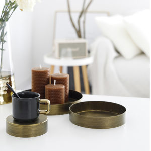 Nordic Style round Tray Tea Tray Home Storage Tray Model Room Decoration Ornaments Vintage Gold Jewelry Tray Dining Utensils