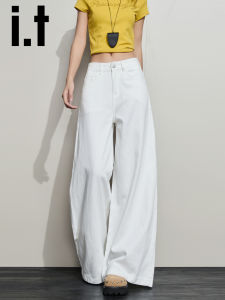 Chocolate American Style Wide Leg Jeans Womens Autumn Pear Shape Loose Slim Straight Floor-Length Pants Casual Multi-Pocket