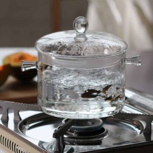 Transparent Glass Stove Top Soup Pot Direct Burner Home Use Steamer Pot Soup Pot Slow Cooker Milk Heating Water Bath Steaming