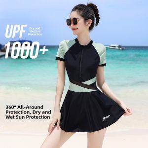 XTEP | Conservative Slimming Large Size One-Piece Dress Swimsuit