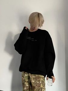 New 2025 American High Street Printed Long Sleeve Mens T-shirt Loose Spring Autumn Heavyweight Pure Cotton Shoulder Drop Top