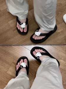 รองเท้าแตะส้นแบนแบบสวมส้นเท้าลายการ์ตูนสำหรับผู้หญิงในช่วงฤดูร้อน กันลื่น สวมใส่สบาย สไตล์เกาหลี รองเท้าแตะชายหาด