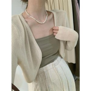 เสื้อคาร์ดิแกนกันแดดผ้าถักวิสคอสเสื้อคลุมไหล่ตัวเล็กแบบบางสำหรับผู้หญิงชุดเดรสสายเดี่ยวสำหรับฤดูร้อนเสื้อคลุมไหล่ใส่ด้านนอกเสื้อท่อนบน