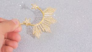 SALANGHANDA Rhinestone fanshaped ear hanging star fashion earrings