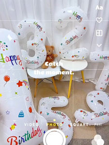 Balon Foil Angka 32 Inci Jumbo Warna Putih Motif Number Foil Balloon Dekorasi Pesta Ulang Tahun