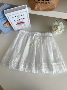 Váy Ngắn Xếp Ly Lụa Đá Cotton Phong Cách Hàn Quốc Ngọt Ngào Có Ren Tai Gỗ Cho Nữ Mùa Hè Váy Ngắn Chữ a Đa Năng Váy Ngắn Mùa Hè