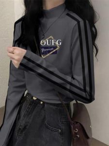 Double-Sided Dralon Patchwork Fashion Western Style Shirt Female Fall and Winter New Arrival Half Turtleneck Silm Slimming and Warm Tops Tide