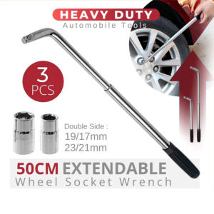 Car Tire Wrench Heavy Duty Telescoping Wheel Lug Nut Wrench Kit 17/19/21/23MM Sockets Brace Extendable Car Tire Iron