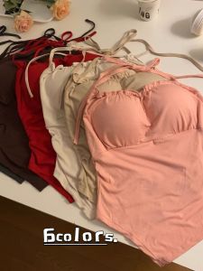 2024 New Style Hot Girl Wood Grain Edge Strap Neck Top Summer New Design Sensation Sleeveless Outdoor Wear Vest Top