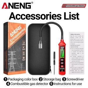 ANENG | ANENG GN803 Combustible Gas Leak Detector 300-10000PPM Flexible Metal Probe Sound Light Alarm for Natural Gas Propane Methane