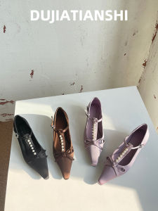 French Design Butterfly Knot Pearl Single Shoes Mary Janes Trendy Petite Leather Shoes Elegant Womens Footwear Fashionable Flats