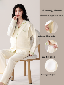 MiiOW | Bộ đồ ngủ cotton nguyên chất cho bà bầu sau sinh dài tay thoải mái mặc nhà mùa thu đông có đệm ngực MiiOW Cat Person