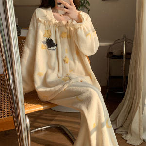 Thick Coral Fleece Pajamas Womens Winter Home Clothes Set Cartoon Kurokos Uniform Long Sleeve Long Pants Comfortable Sleepwear