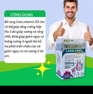 Viên Uống Canxi Nano NADOKAL Hộp 60 Viên – Bổ Sung Canxi D3 K2 MK7 Tăng Chiều Cao Giảm Loãng Xương