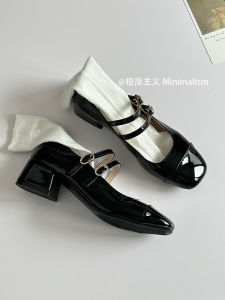 Minimalist Ballet Style Chunky Heel Mary Jane Womens Shoes Silver Square Head Single Shoes Fashionable Retro French Design