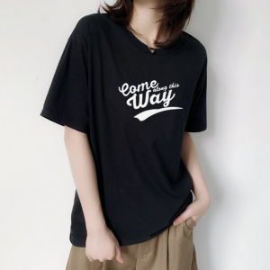 เสื้อยืดคอกลมแขนสั้นผ้าฝ้ายแท้สำหรับผู้หญิง ทรงหลวม ฤดูร้อน 2023 เสื้อยืดคอกลมแขนสั้นสีดำ สไตล์เกาหลี แฟชั่น