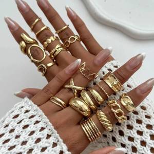 Ingemark 20Pcs/Set Punk Chunky Metal Open Rings Women Trend Vintage Irregular Gold Color Geometric Rings Steampunk Jewelry Men