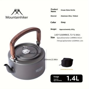 Mountainhiker | MOUNTAINHIKER Aluminum Alloy Tea Kettle with Portable Wooden Handle Durable Outdoor Camping Hiking Cookware for Adventure