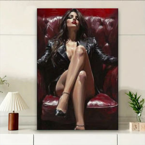 CIFbuy | CIFBUY Modern Confident Woman Black Leather Jacket Aluminum Wall Art Waterproof Durable Metal Sign for Home Office Bedroom Decor