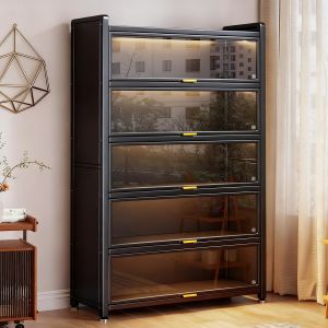 Dustproof Storage Cabinet Glass Door Bookshelf Wall-mounted Display Shelf