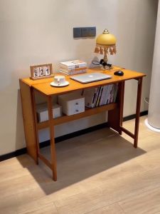 Foldable Bamboo Computer Table Study Desk Home Office Desktop Working With Shelf