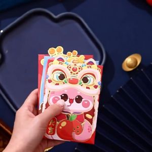 6pcs/set Christmas Envelope for Money 2026 Chinese New Year Red Envelope Angpao Cute Cartoon for Kids Year of the Horse Lucky Bag Gift Blessing