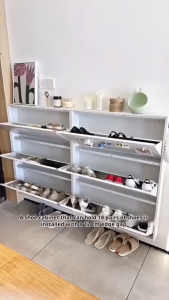 Metal Shoe Rack Steel Shoe Cabinet Big-Capacity Organizer Slim Shoe Storage Box Waterproof for Home