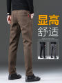 Summer Thin Coffee Color Casual Pants Men's Business Slim Straight Elastic Long Trousers Breathable Comfortable Cotton Polyester Blend. 