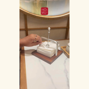 HOMU YOSHI Aesthetic Table Tissue Holder Plate Tempat Tisu Meja Elegan dengan Desain Minimalis Premium Stainless Kayu