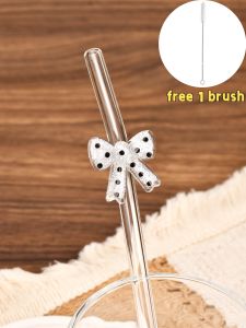 1/4PCS Reusable Glass Straws Cute and Polka Dot Design Perfect Party Accessory Fits Most Tumblers & Cups