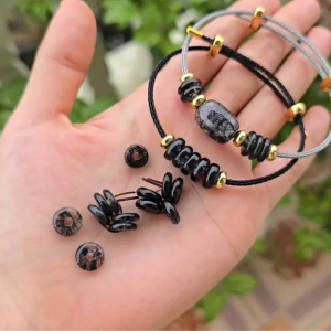 Q378 Charm ngũ đồng điếu Thạch Anh Tóc Đen sẵn lỗ 2li hợp Thủy & Mộc - Phong Thủy TUDO