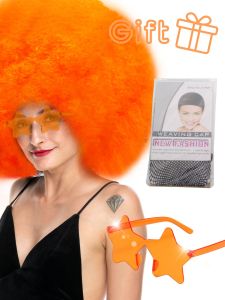 Oversized Fluffy Curly Hair Wig Multi-Color High Temperature Resistant Synthetic Fiber with plus Glasses for Party