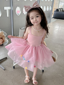 Princess Style Summer Dress for Girls Baby Puffy Sleeveless Skirt mid Waist Soft Mesh Fabric Birthday Party Wear Childrens Clothes