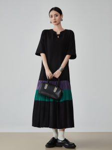 XIAODADEHUA | Vintage Color Blocking Patchwork T-shirt Dress
