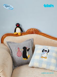 TBH Home Pingu Collaboration Series Plaid Pillow Living Room Sofa Office Chair Polyester Fiber Cushion Home Decorative Pillow