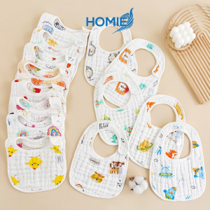 HOMIE 8 Layer Soft Gauze Baby Bib/Super Absorbent Breathable Quick Drying Snap Button Cotton Gauzes