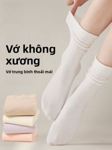 MiiOW | Tất cotton kháng khuẩn không xương dài đến bắp chân cho nữ Tất cotton Xinjiang mùa xuân thu Tất trắng Tất mùa hè Tất thường ngày Tất mùa đông Tất cotton