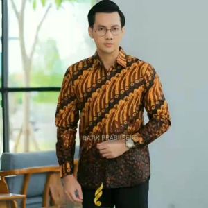 PARANG COKLAT - Prabuseno Kemeja Batik Pria Lengan Panjang Size Slimfit Bahan Katun Printing Lapis Furing Erro Handmade Kualitas Premium Jumbo Big Size Modern Halus Adem dan Nyaman Atasan Cowok Pakaian Kerja Formal Kantor