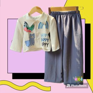 baju stelan anak perempuan crop emoji anak usia 1-9 tahun