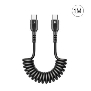 1m 5A USB-C / Type-C to USB-C / Type-C Retractable Coiled PD Fast Charging Cable