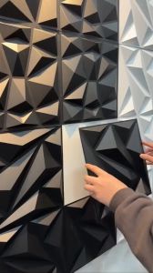 วอลเปเปอร์ PVC 3D สีดำ ขาว ขนาด 50x50CM สำหรับตกแต่งห้อง ดีไซน์โมเดิร์น แผ่น3D แผ่น PVC ติดผนัง