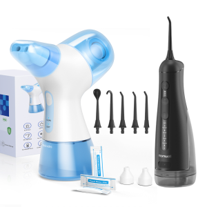 Mornwell | Portable Water Flosser and Nasal Rinse Combo Oral Care and Sinus Cleaning Kit with 30 Salt Packs for Home and Travel Use