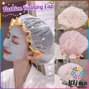 KLIMO Double-layer Waterproof Shower Cap Fashion Bathing Caps Star Pattern Bathroom Hair Salon Supplies