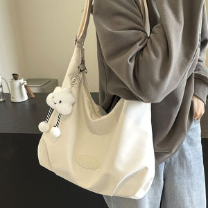 Large Capacity Cloud Shape Womens Bag White Versatile Crossbody Commuter Bag Female Handbag Canvas Shoulder Bag for Daily Use